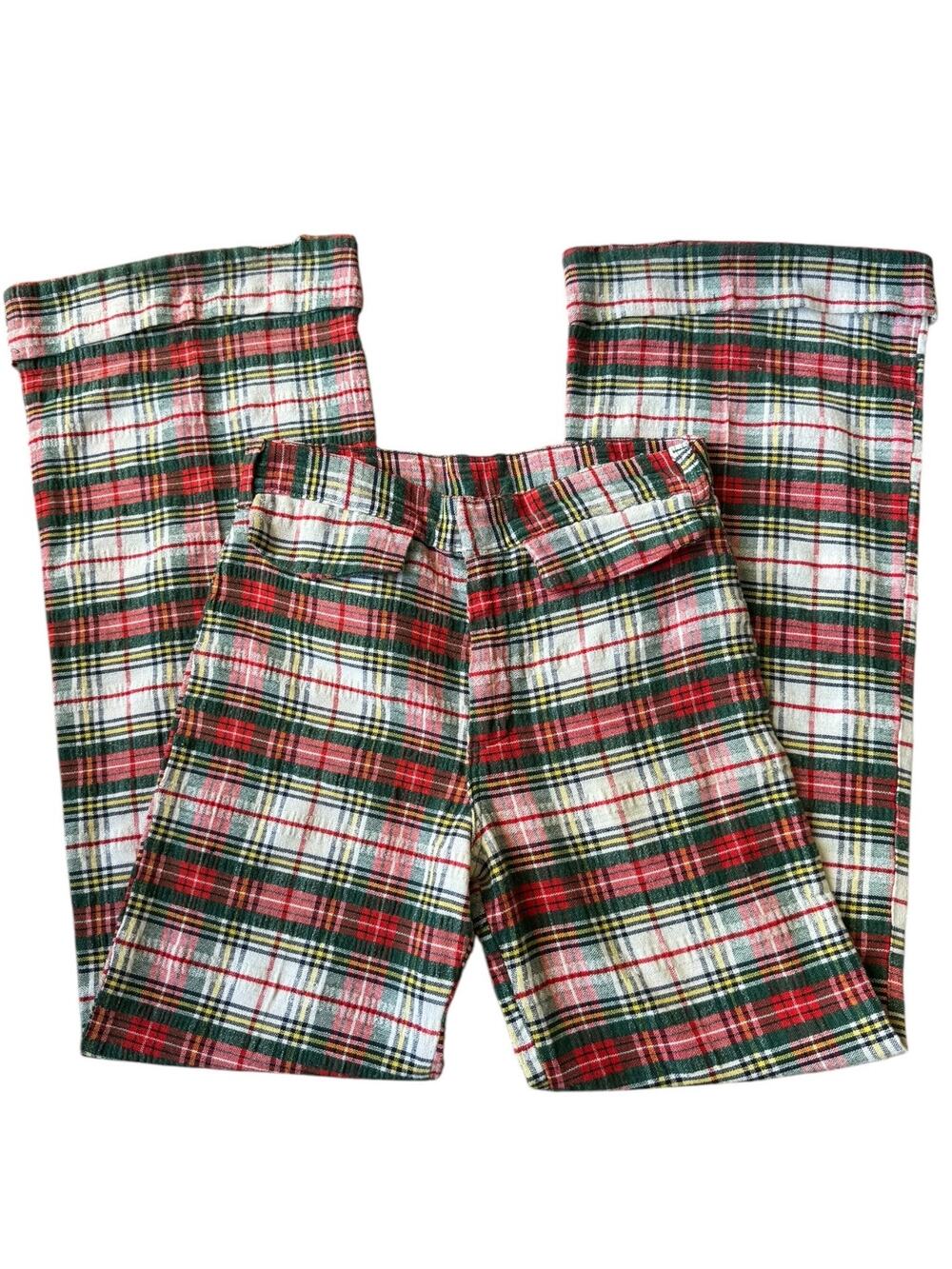Vintage Handmade Red, Green Plaid high rise wide leg cuffed pants size medium